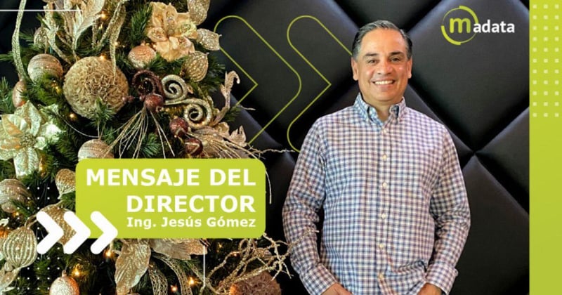 CEO Engineer Jesús Gómez by a Christmas Tree