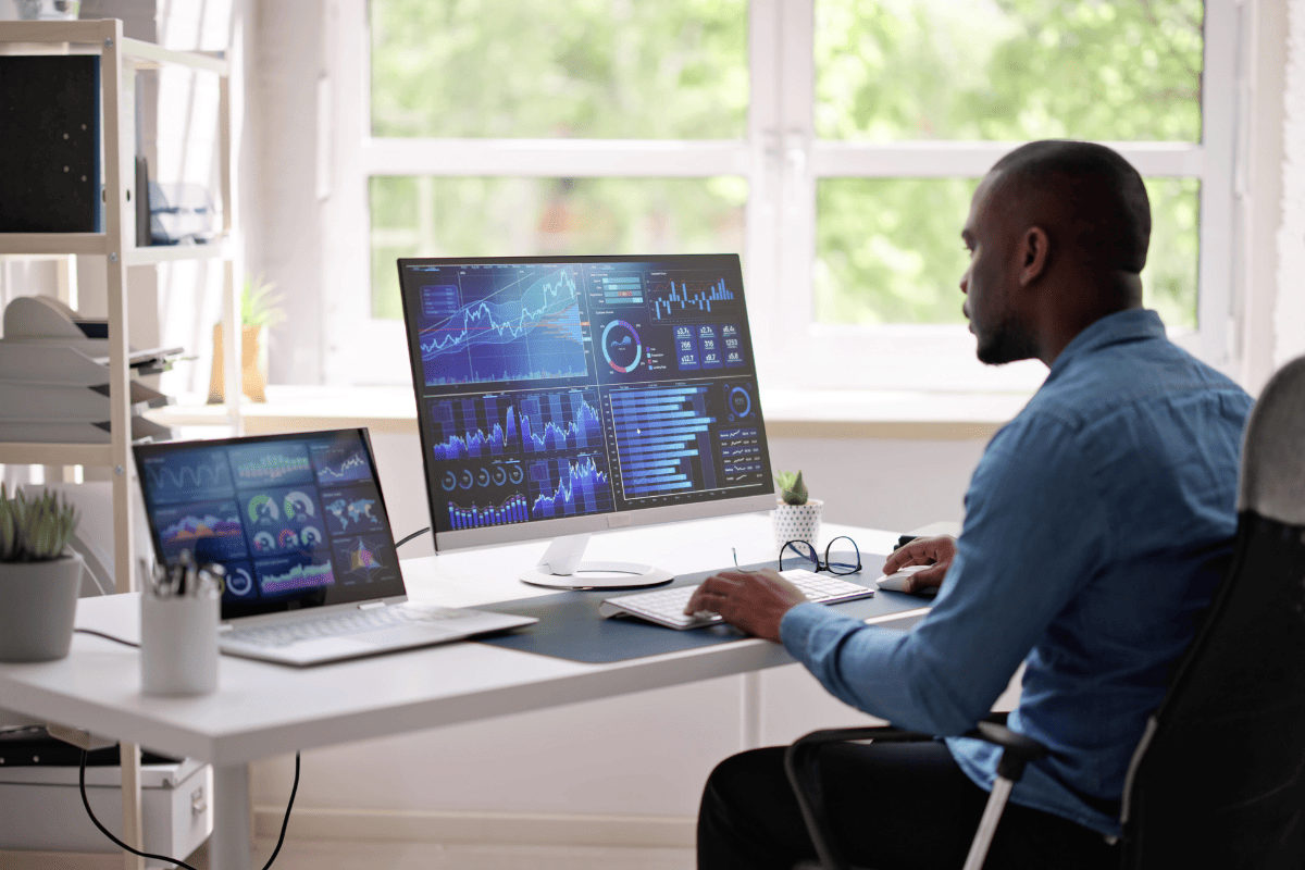 A man working on a computer.